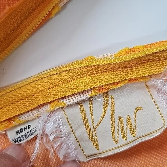 Patty Woodard Vtg 70's argyle dress, yellow orange white, SL, fitted, A-line - Picture 6 of 10